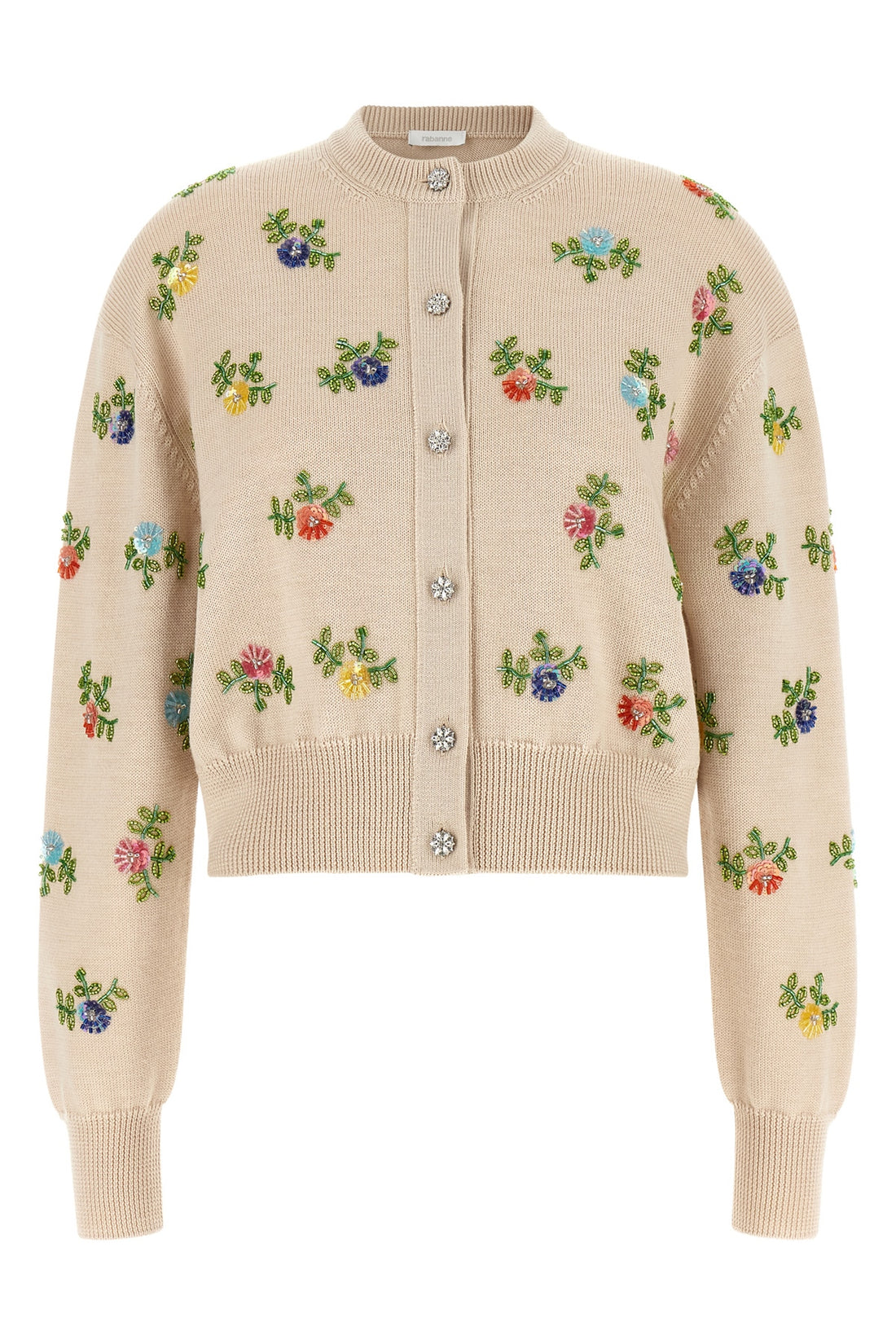RABANNE M the rabanne cardigan in pure beige merino wool is distinguished by meticulous cr