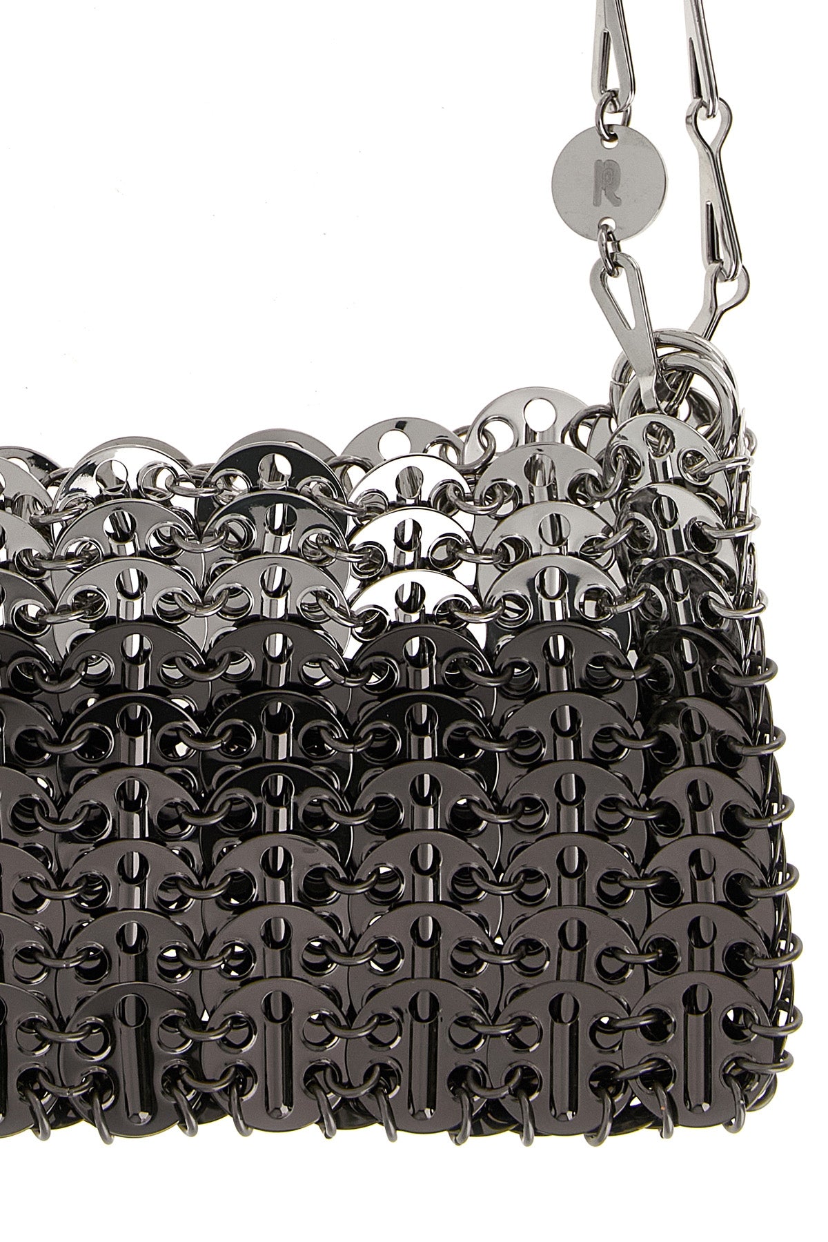 the rabanne 1969 skyline nano shoulder bag is distinguished by an iconic metal