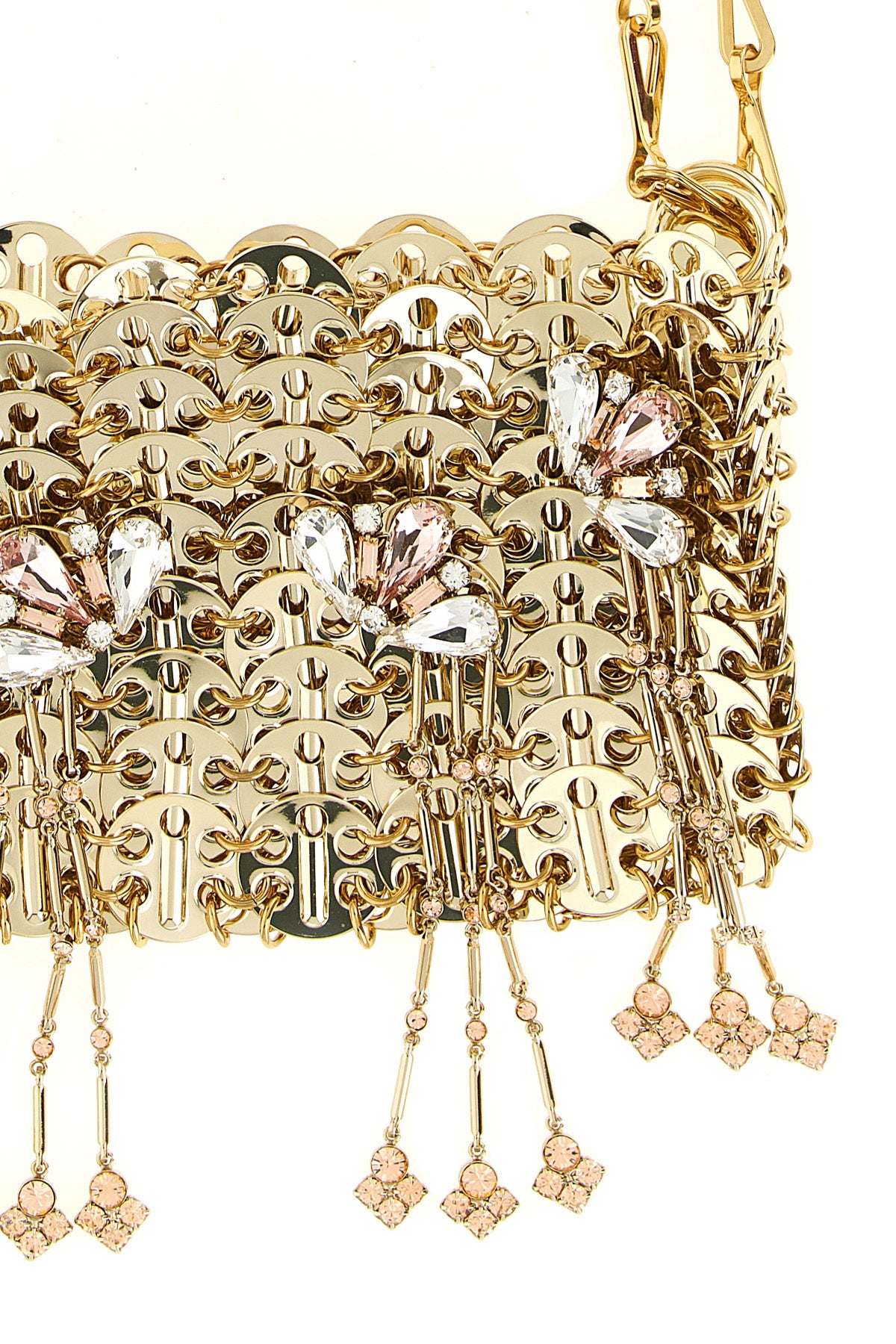 the rabanne 1969 nano shoulder bag is made through an intricate metal mesh const