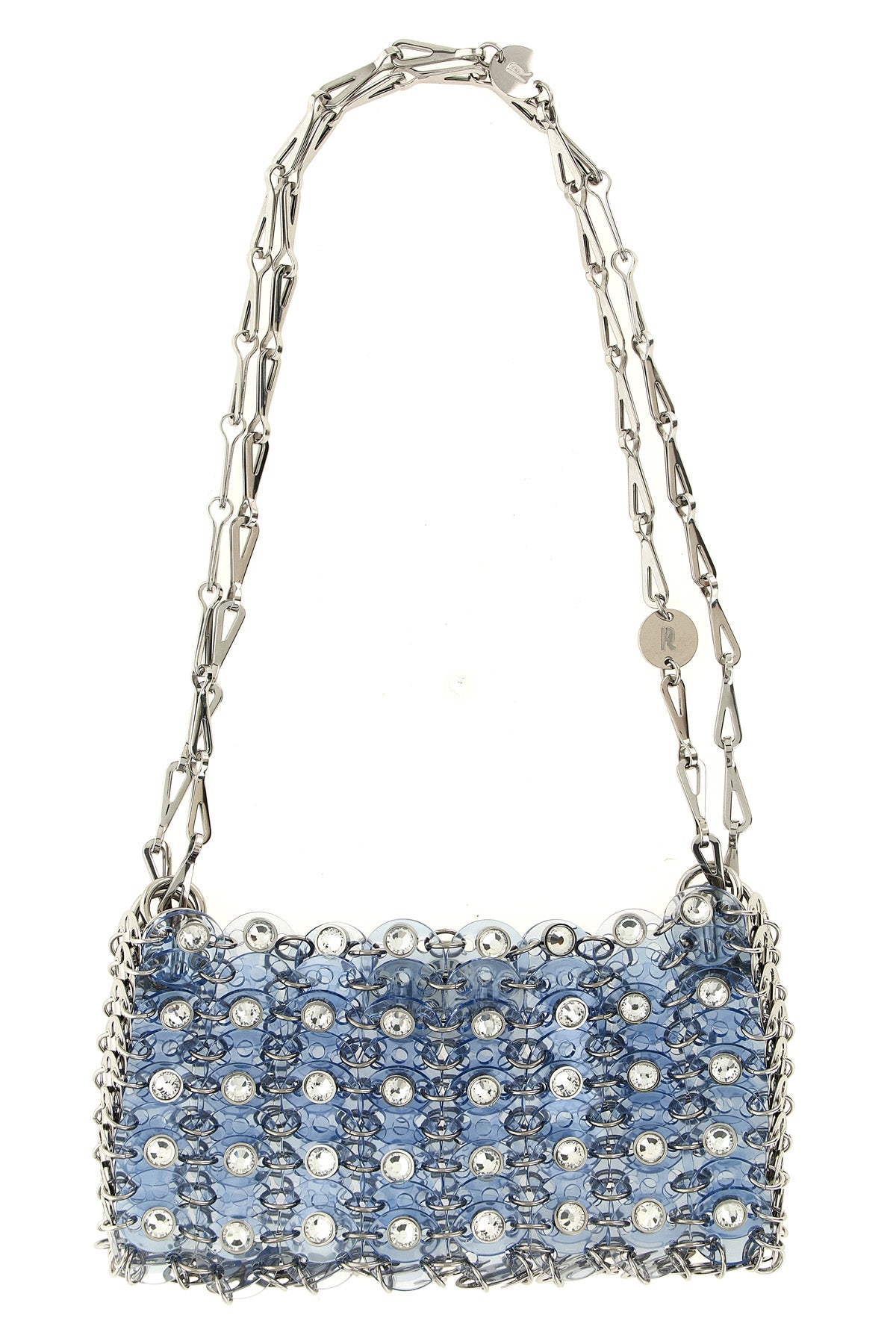 the rabanne 1969 nano shoulder bag reinterprets the iconic shape of the brand th