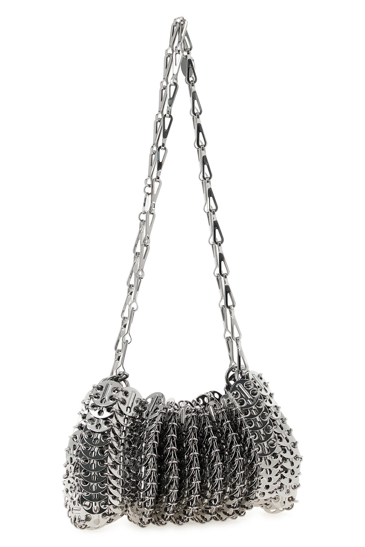 the rabanne shoulder bag is distinguished by a sculptural construction entirely