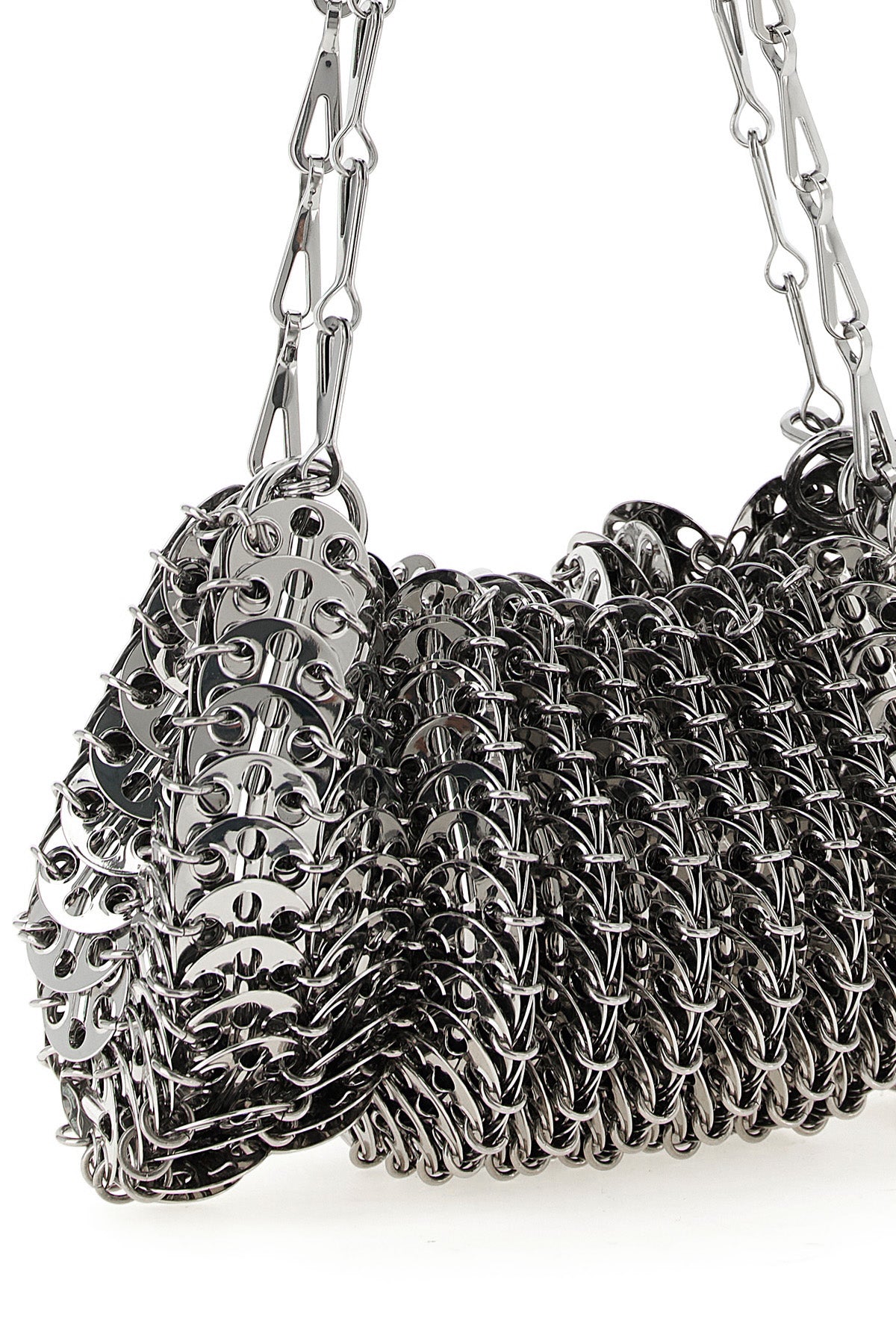 the rabanne shoulder bag is distinguished by a sculptural construction entirely