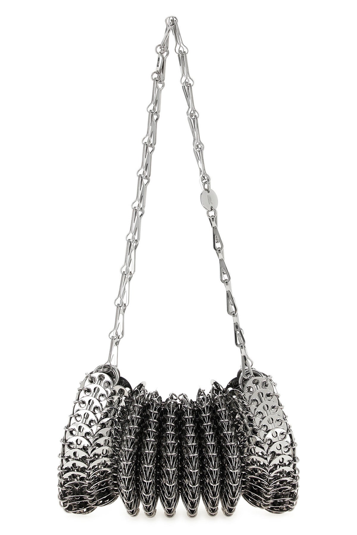 the rabanne shoulder bag is distinguished by a sculptural construction entirely