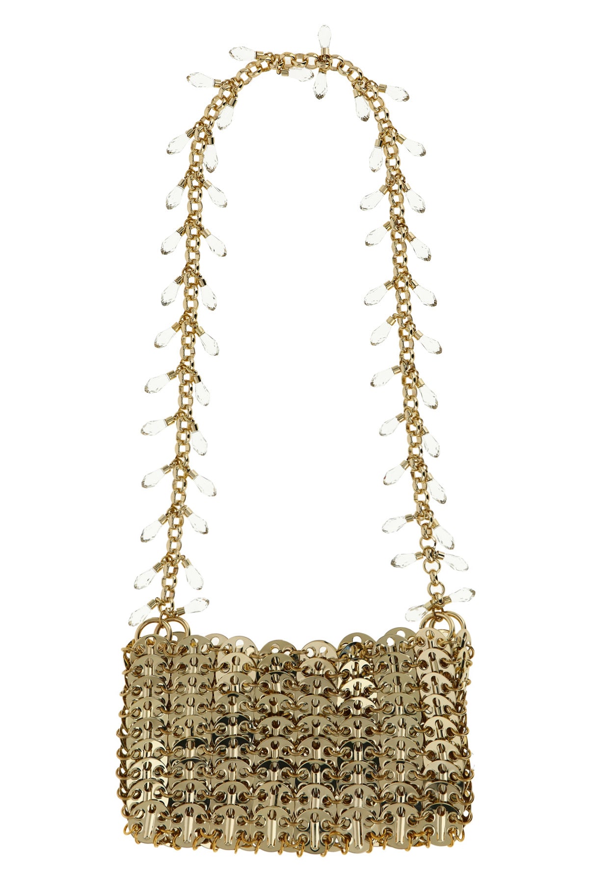 1969 nano crystal shoulder bag in metal mesh and front crystal charms
