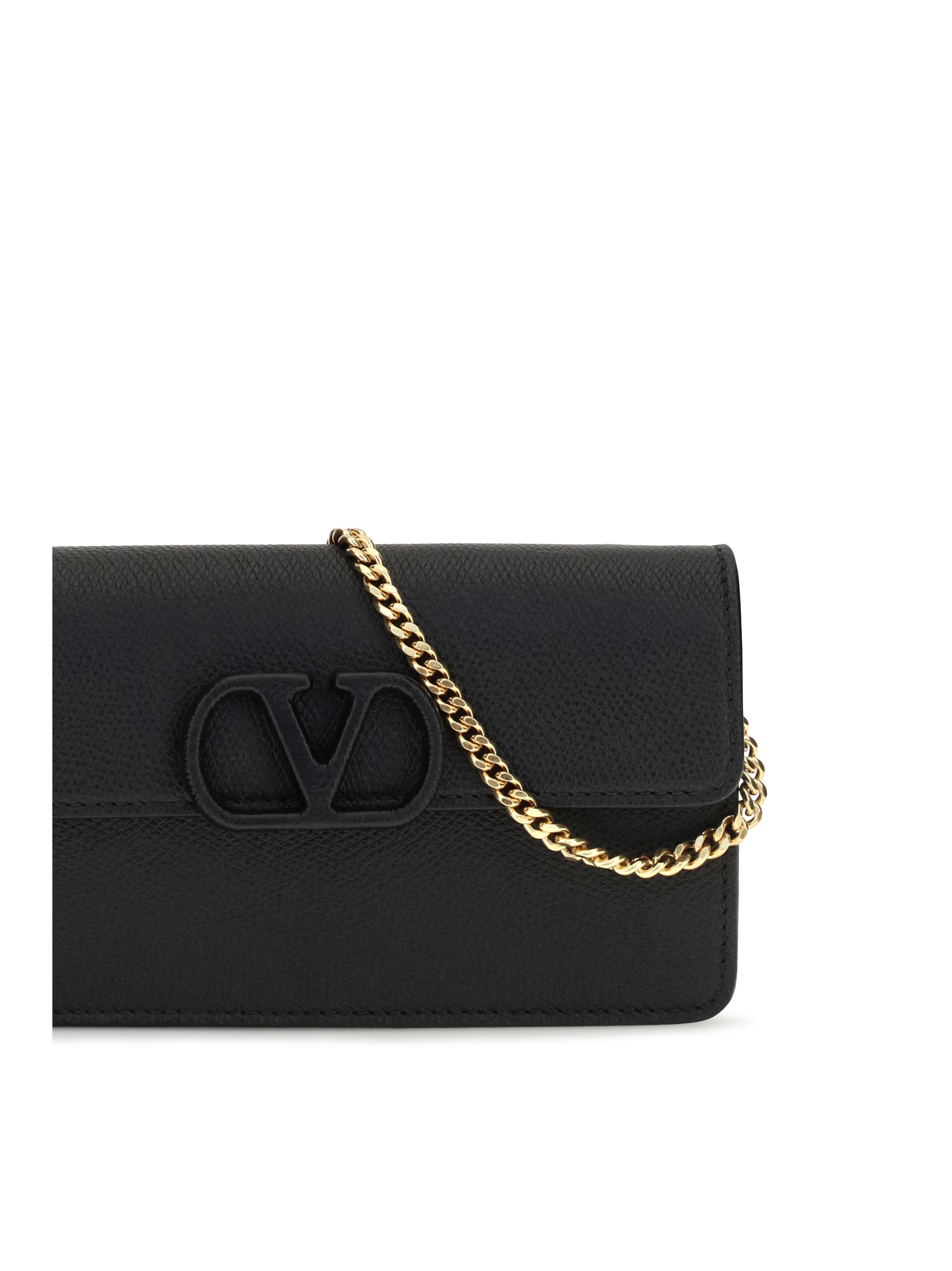 vlogo signature grainy calfskin chain wallet