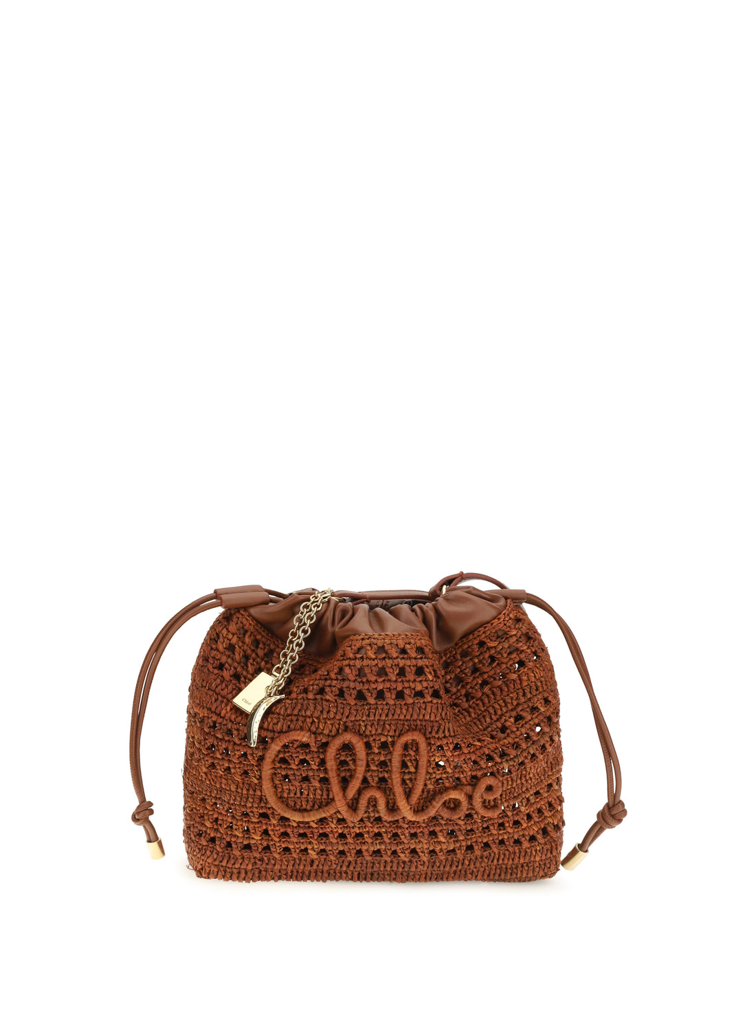 CHLOÉ OS raffia drawstring shoulder bag