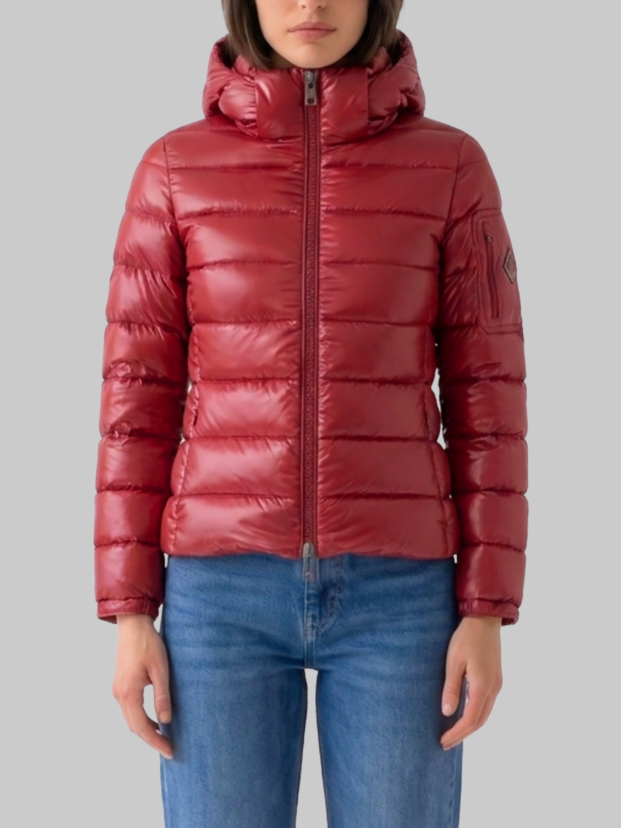 burgundy short down jacket