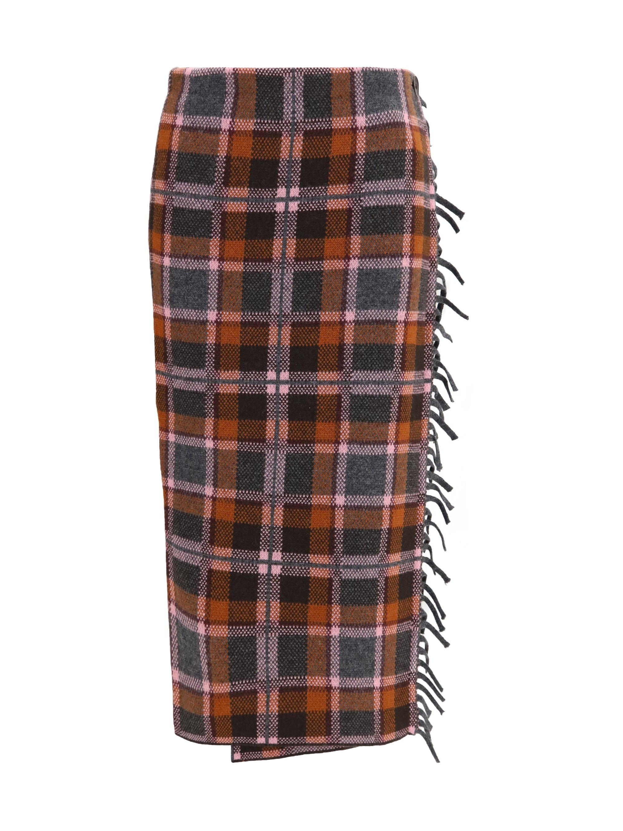 tartan fringed wrap skirt