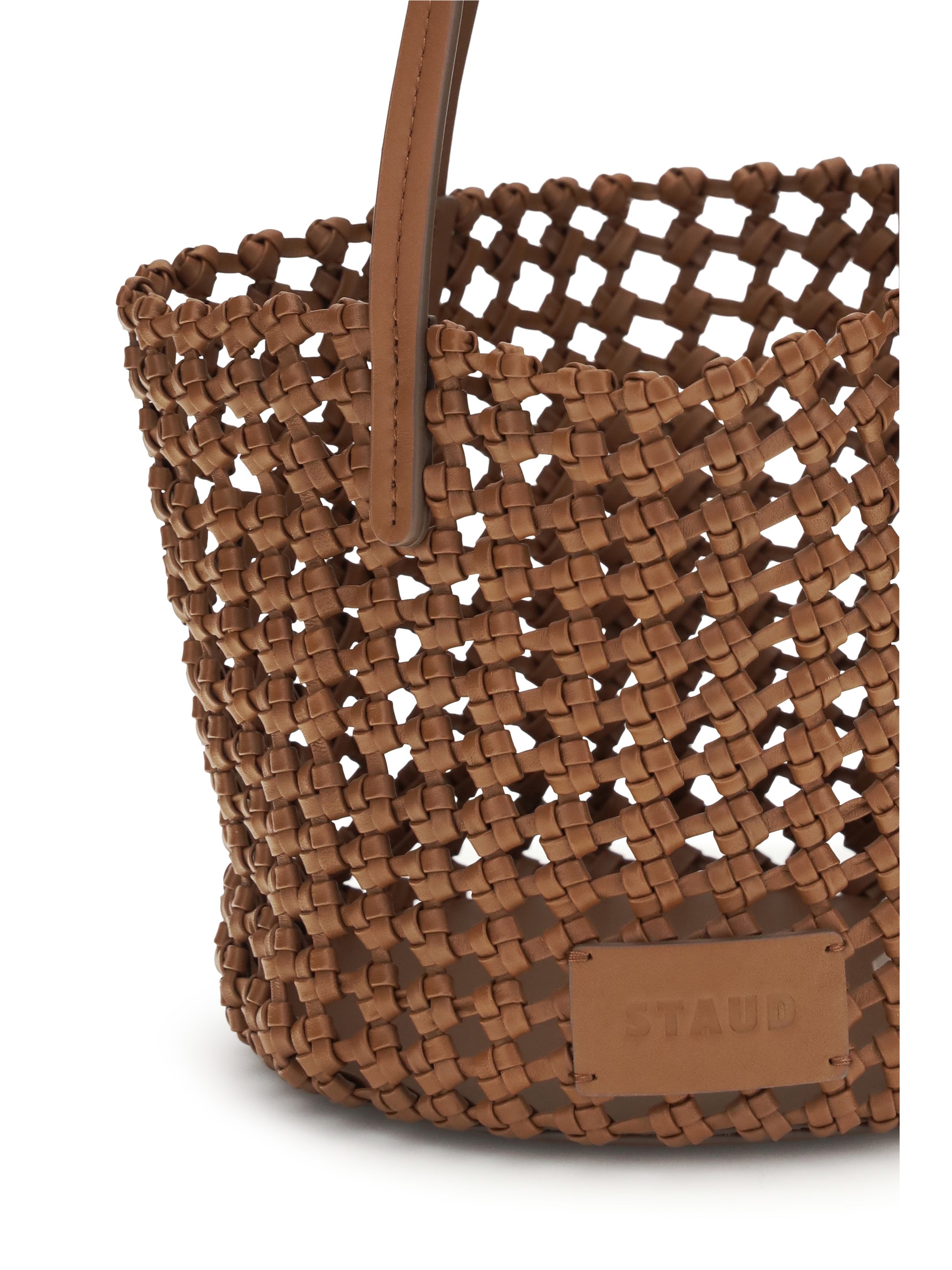 woven leather bucket bag