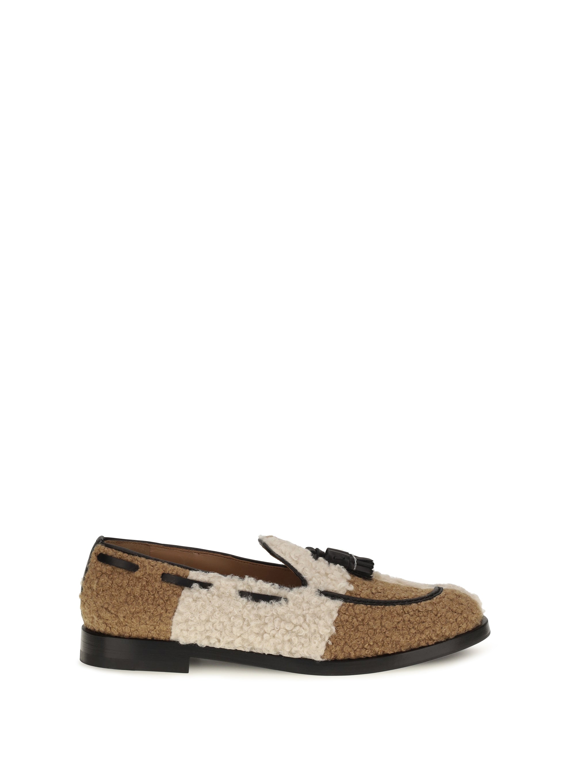 two-tone bouclé-effect loafers