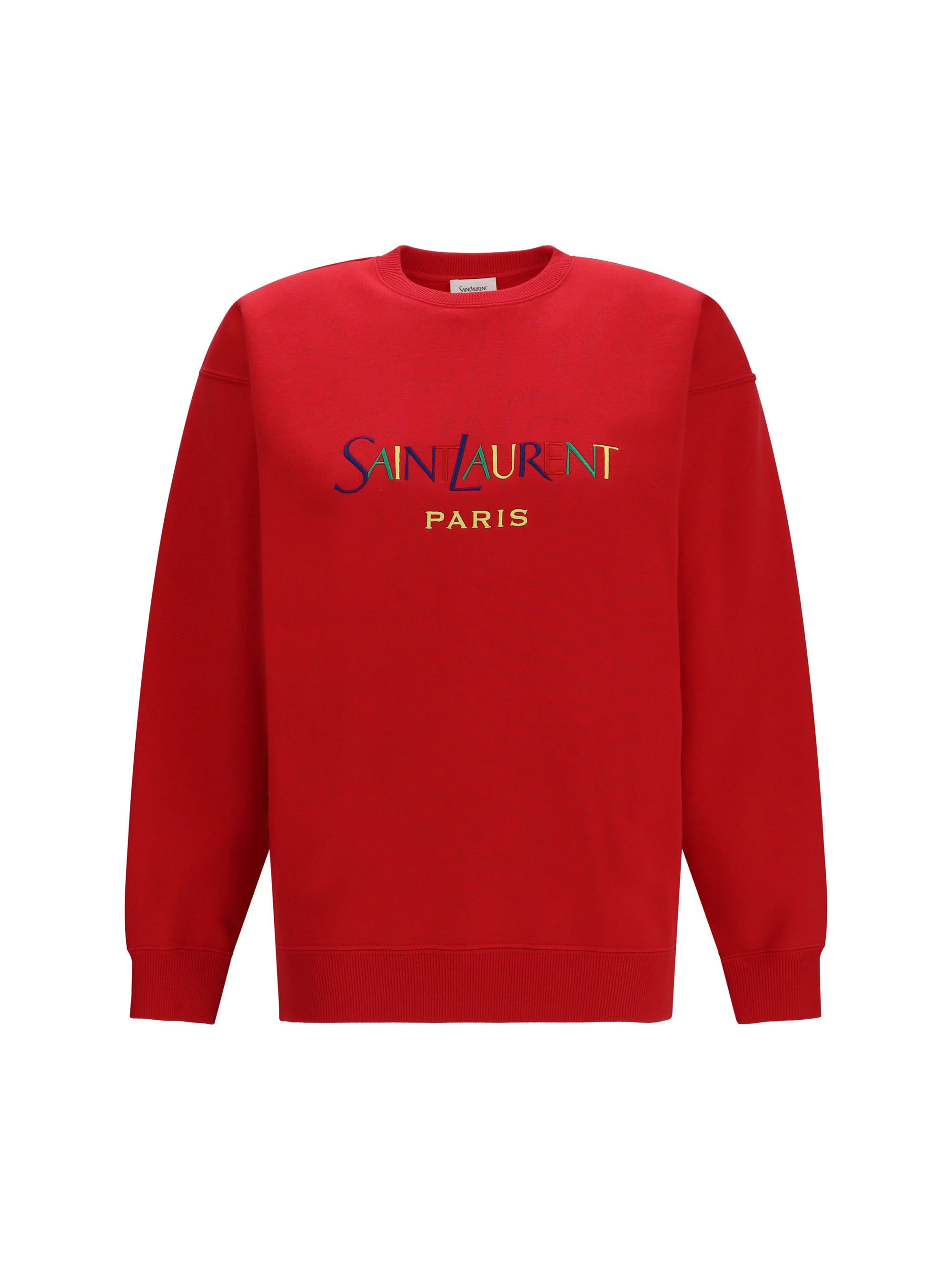 cotton crewneck sweatshirt with saint laurent paris embroidery