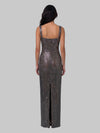 gunmetal square maxi dress with rhinestones