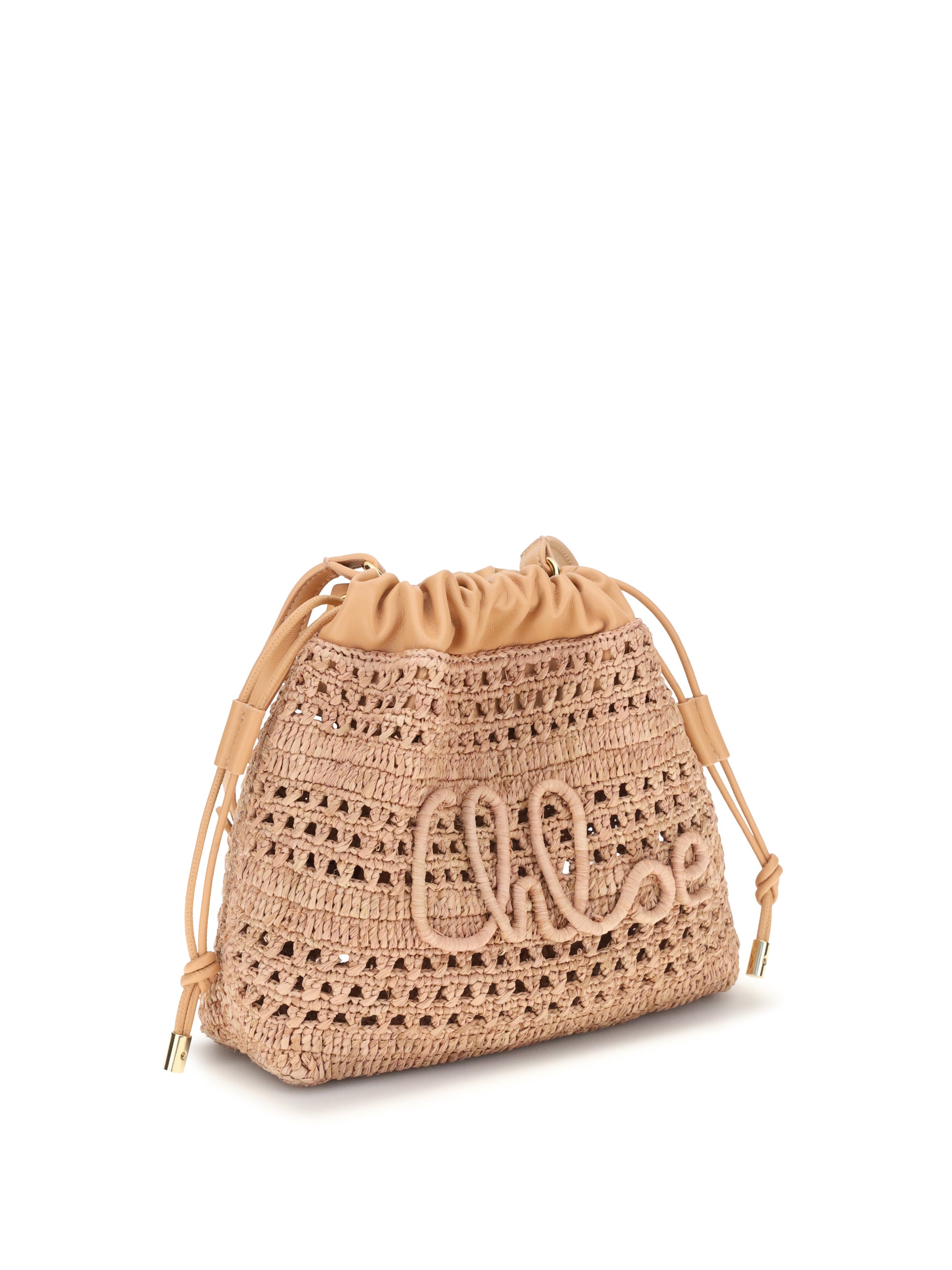 raffia drawstring shoulder bag