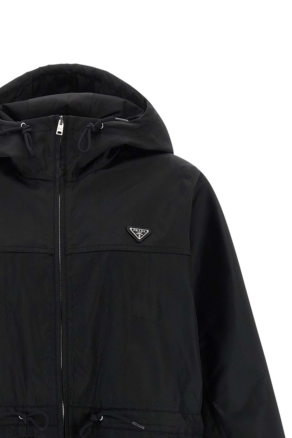 the prada re-nylon raincoat features an oversized silhouette