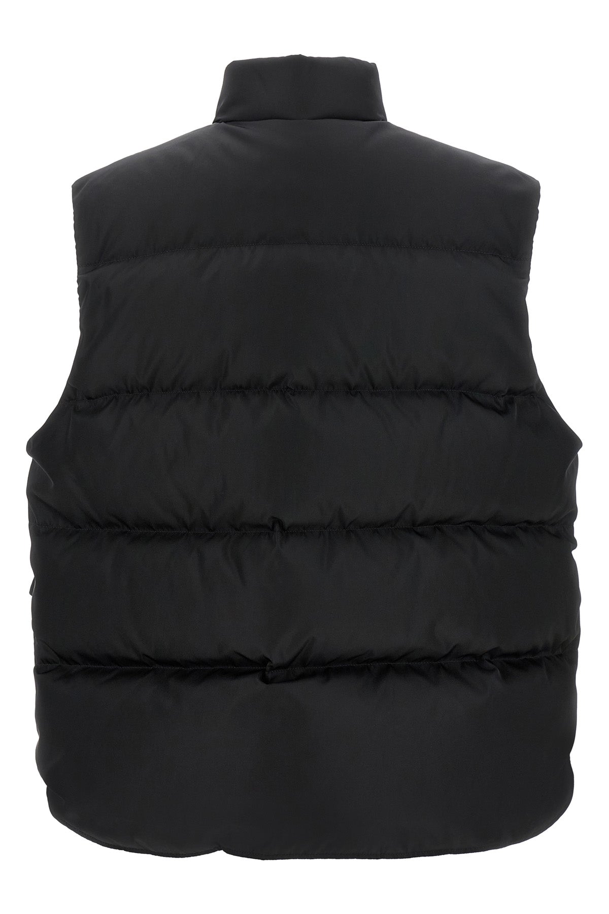 the prada black re-nylon vest redefines the codes of outerwear through a technic