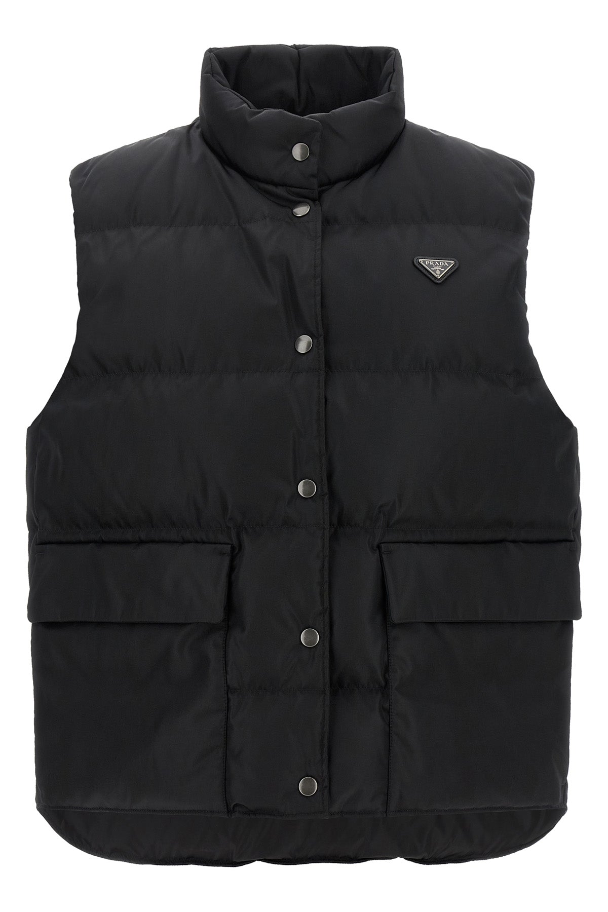 the prada black re-nylon vest redefines the codes of outerwear through a technic
