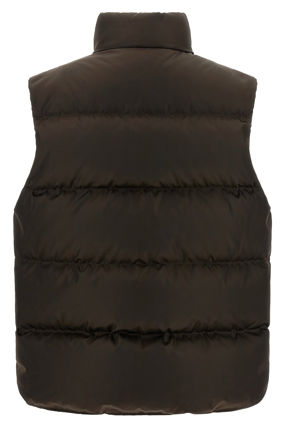 the prada dark brown re-nylon vest defines a functional silhouette through calib