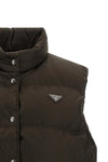 the prada dark brown re-nylon vest defines a functional silhouette through calib