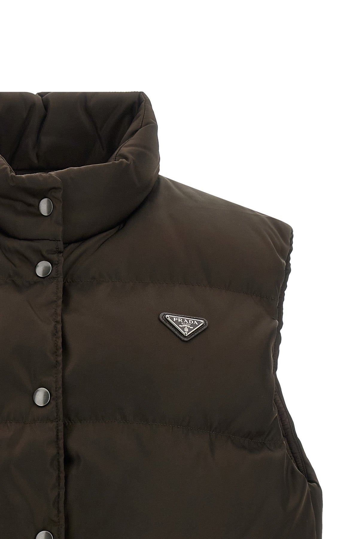 the prada dark brown re-nylon vest defines a functional silhouette through calib