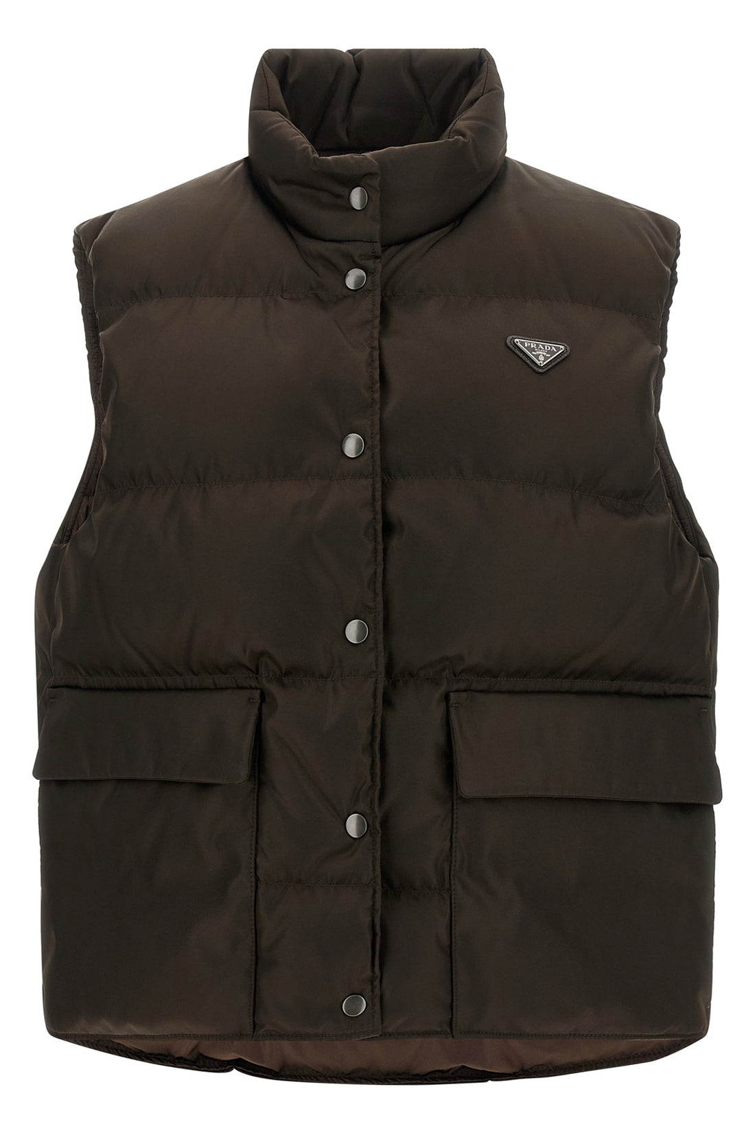 PRADA 36 the prada dark brown re-nylon vest defines a functional silhouette through calib