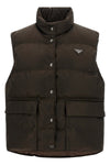 the prada dark brown re-nylon vest defines a functional silhouette through calib
