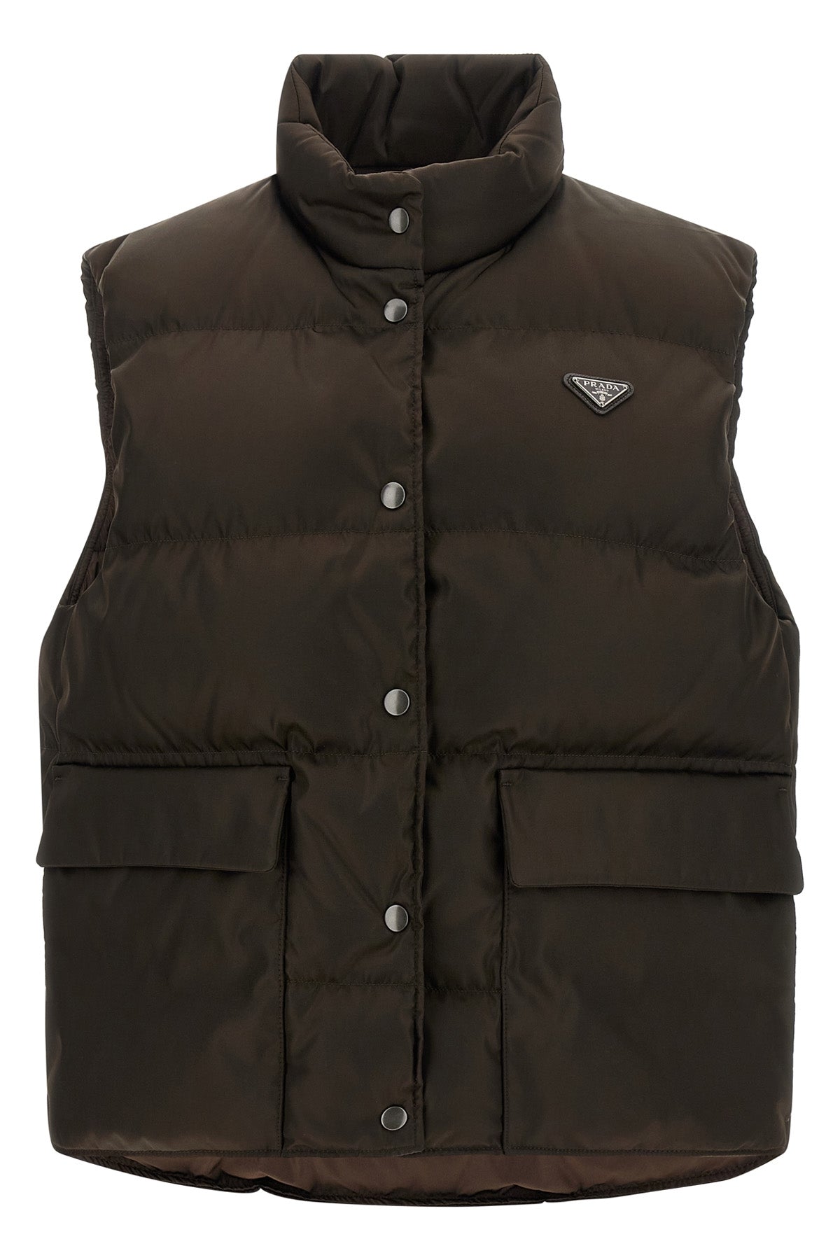 the prada dark brown re-nylon vest defines a functional silhouette through calib