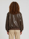 brown laminated faux leather bomber jacket