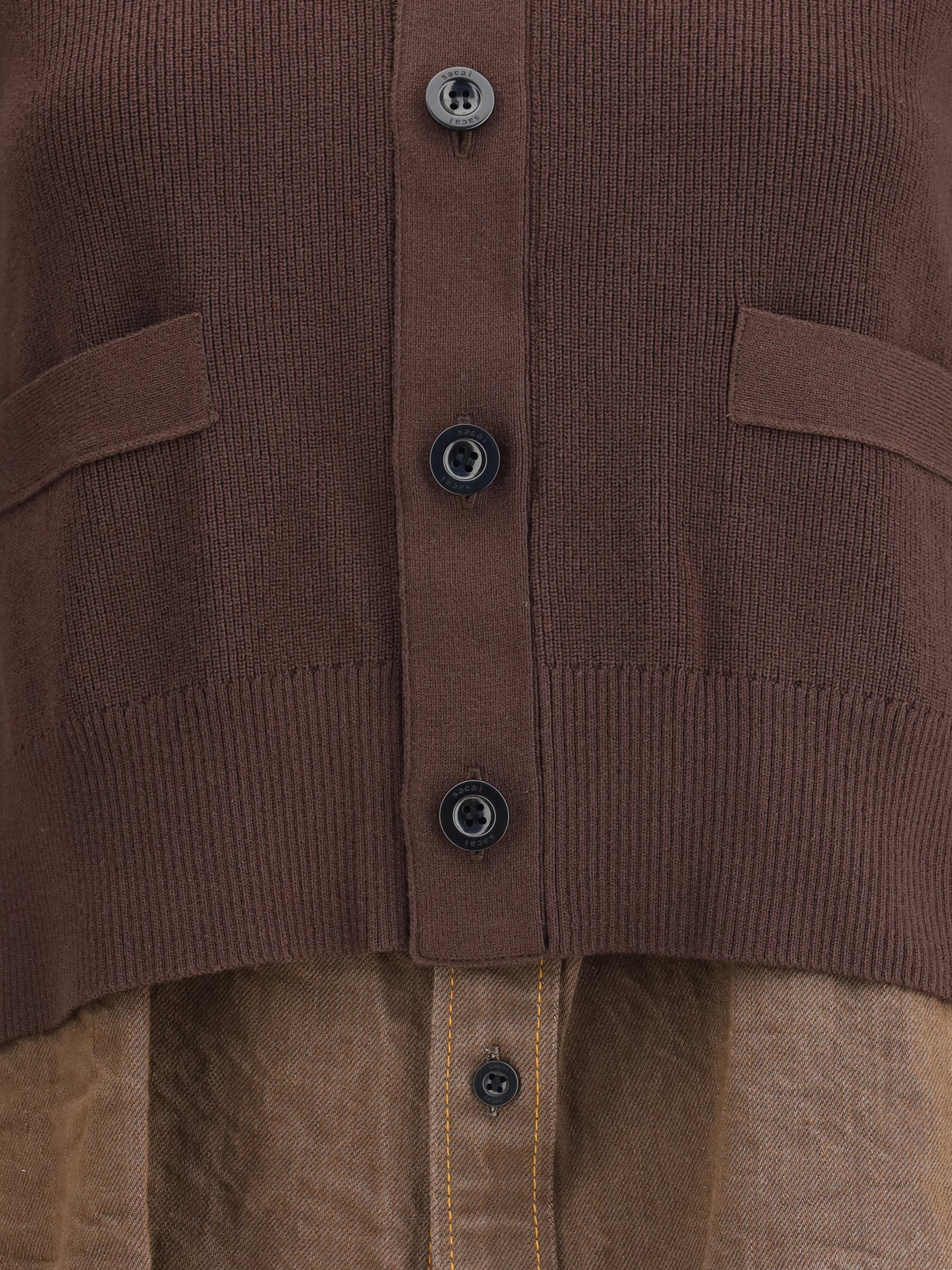 SACAI 3 cardigan with denim panel