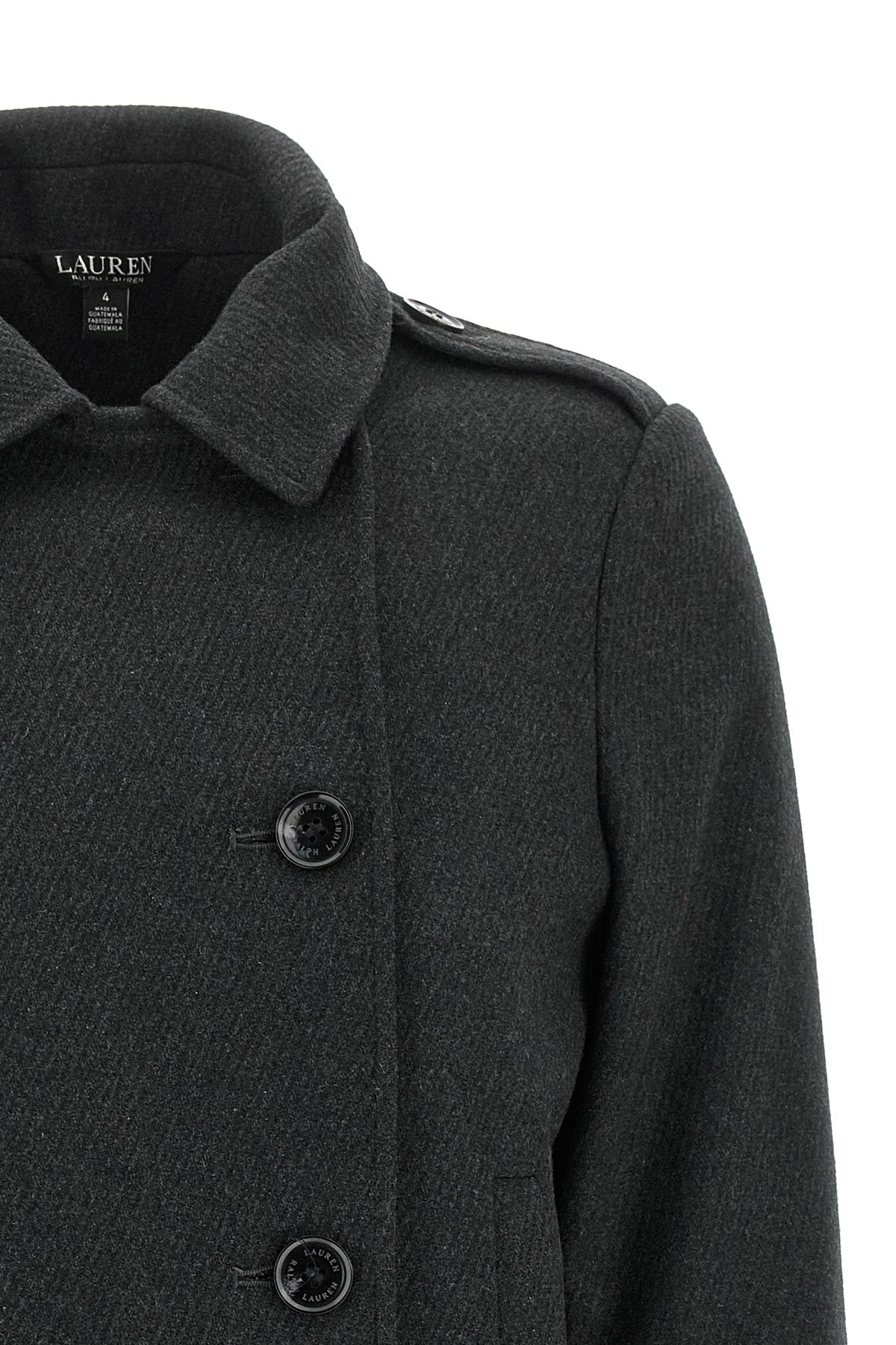 the lauren ralph lauren double-breasted short coat defines a rigorous silhouette