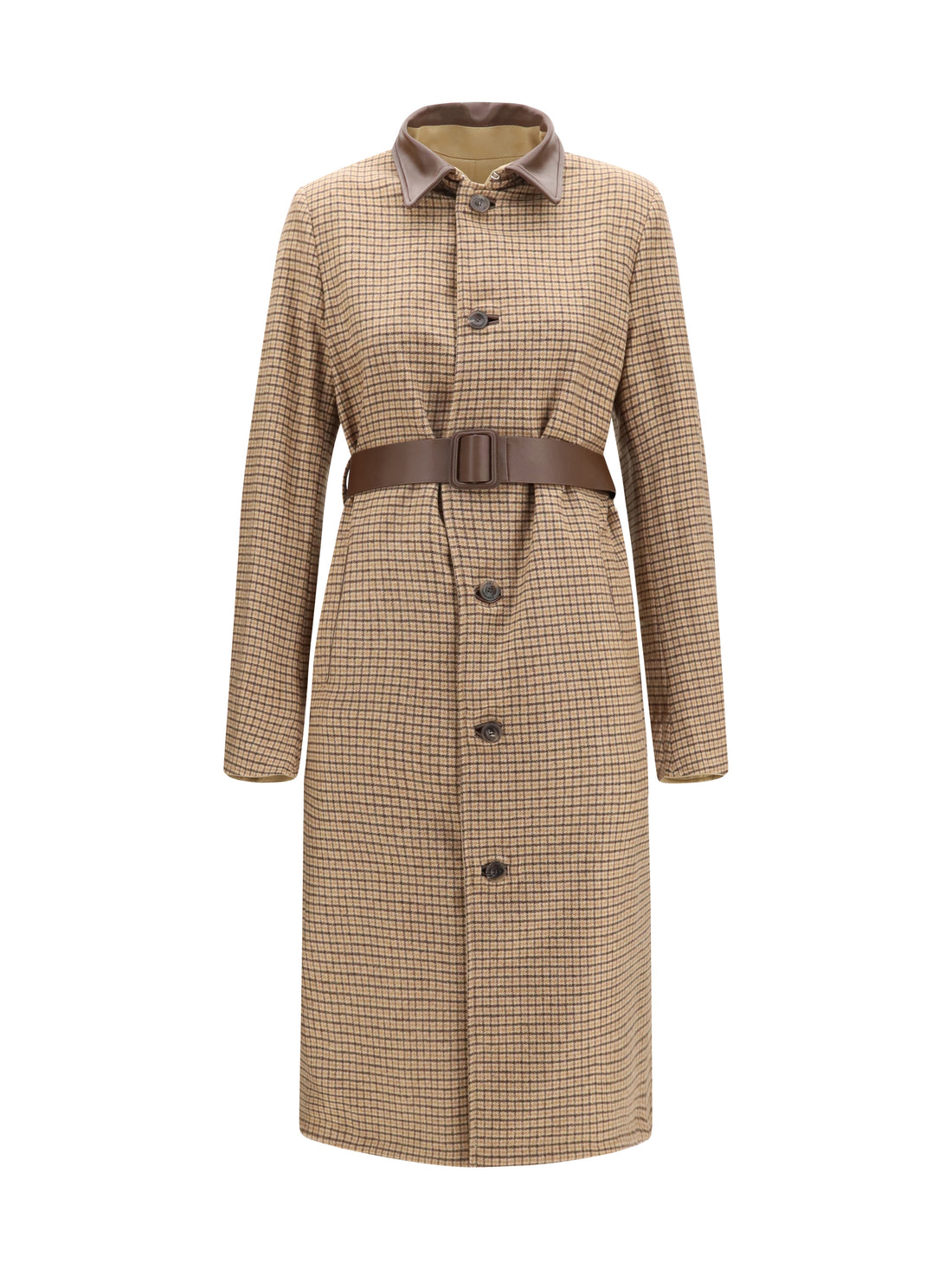 JACOB COHEN 46 reversible cotton gabardine and cashmere pied-de-poule trench coat