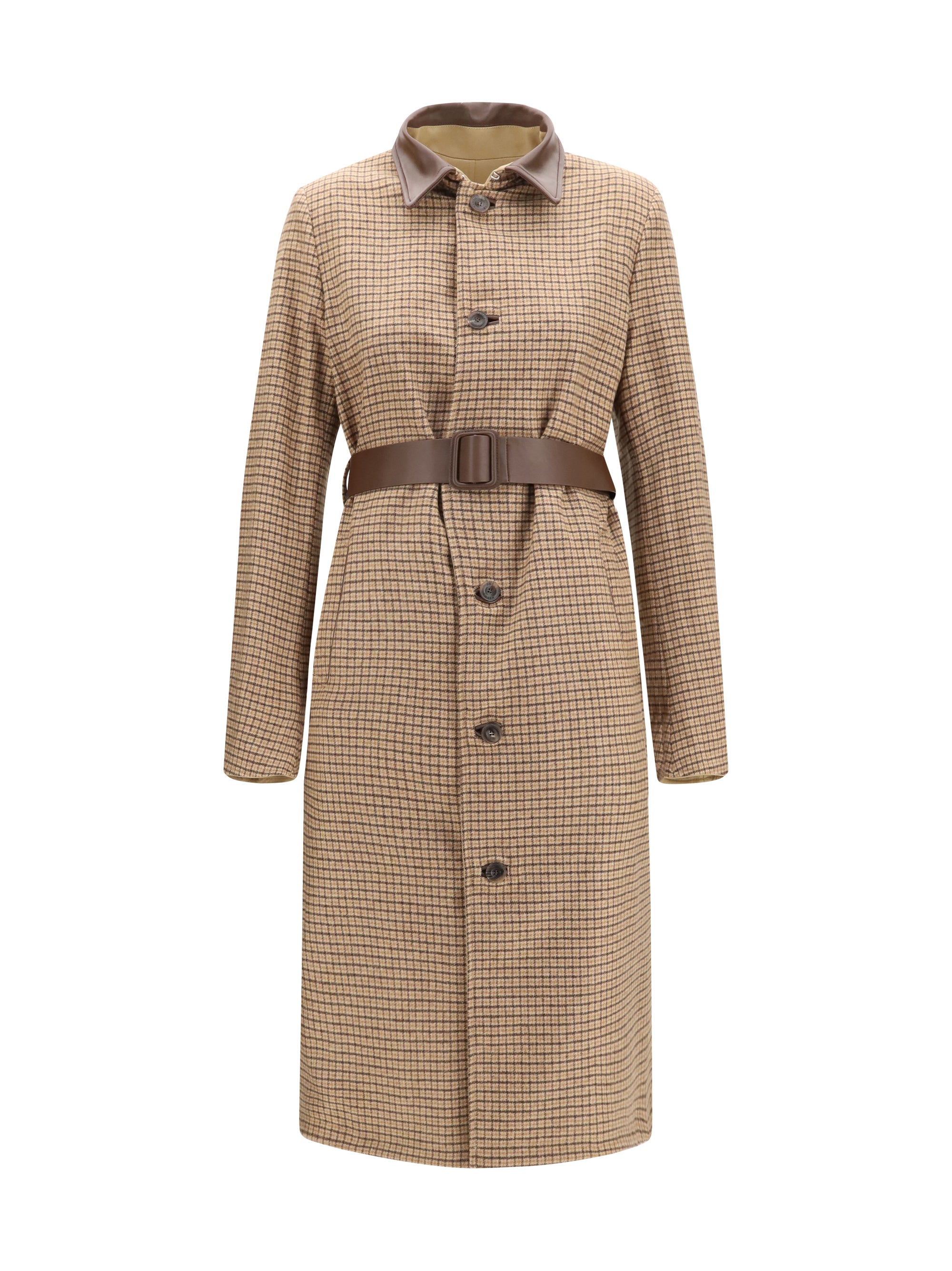 reversible cotton gabardine and cashmere pied-de-poule trench coat