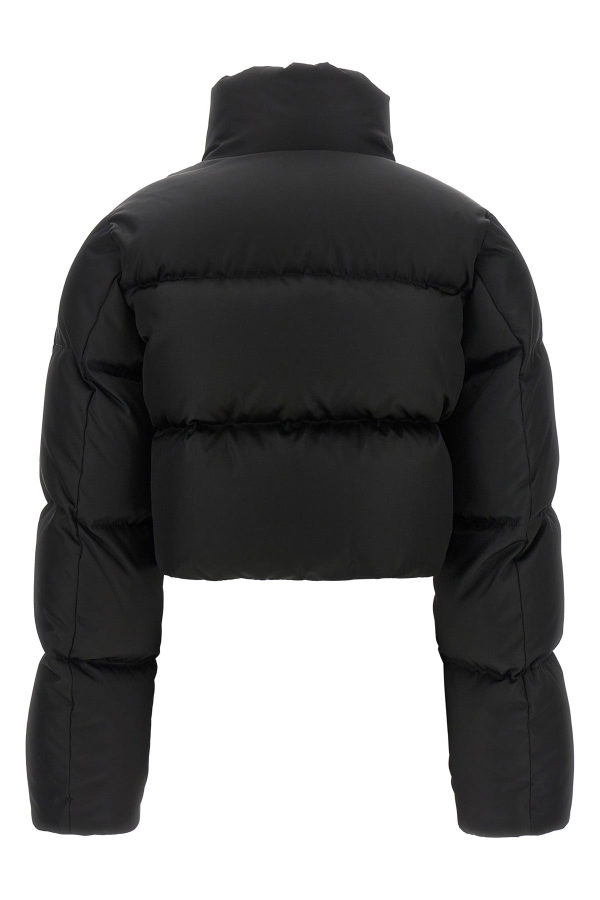 prada cropped down jacket in iconic re-nylon redefines the volumes of contempora