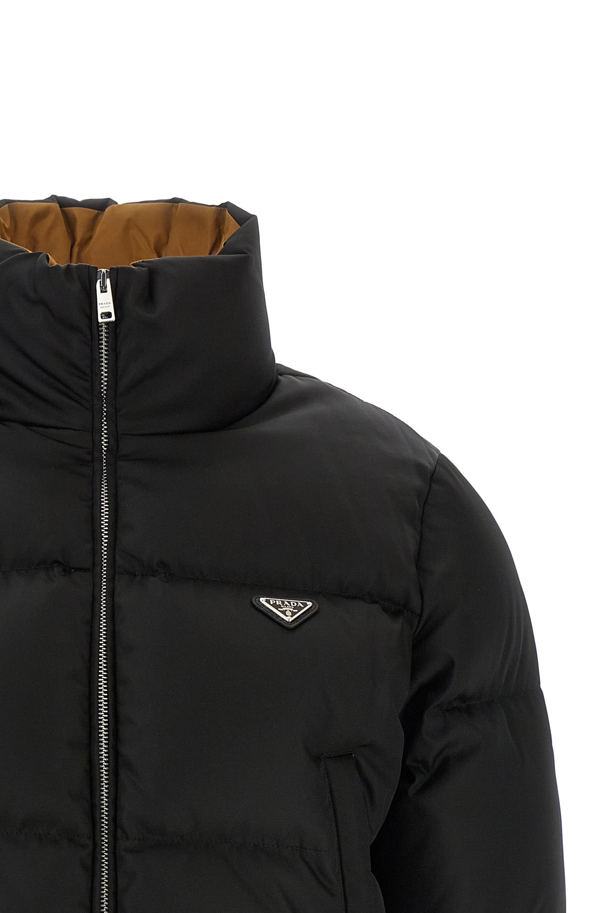 prada cropped down jacket in iconic re-nylon redefines the volumes of contempora