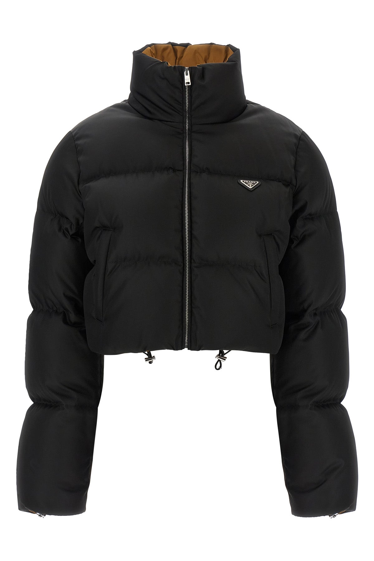 prada cropped down jacket in iconic re-nylon redefines the volumes of contempora