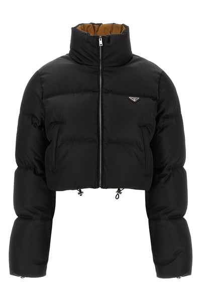 prada cropped down jacket in iconic re-nylon redefines the volumes of contempora