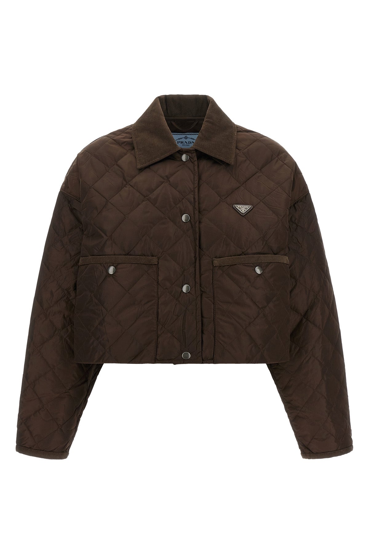 prada cropped blouson defines a new functional aesthetic through compact volumes