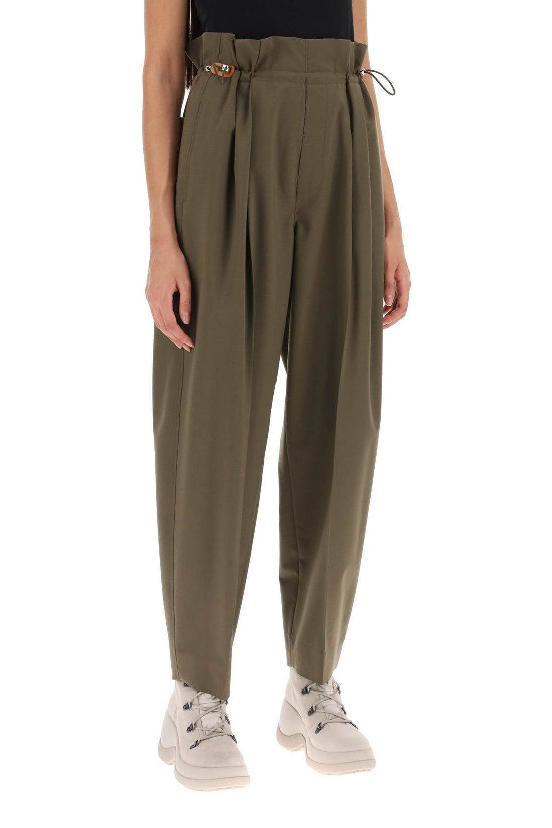 stretch wool drawstring pants