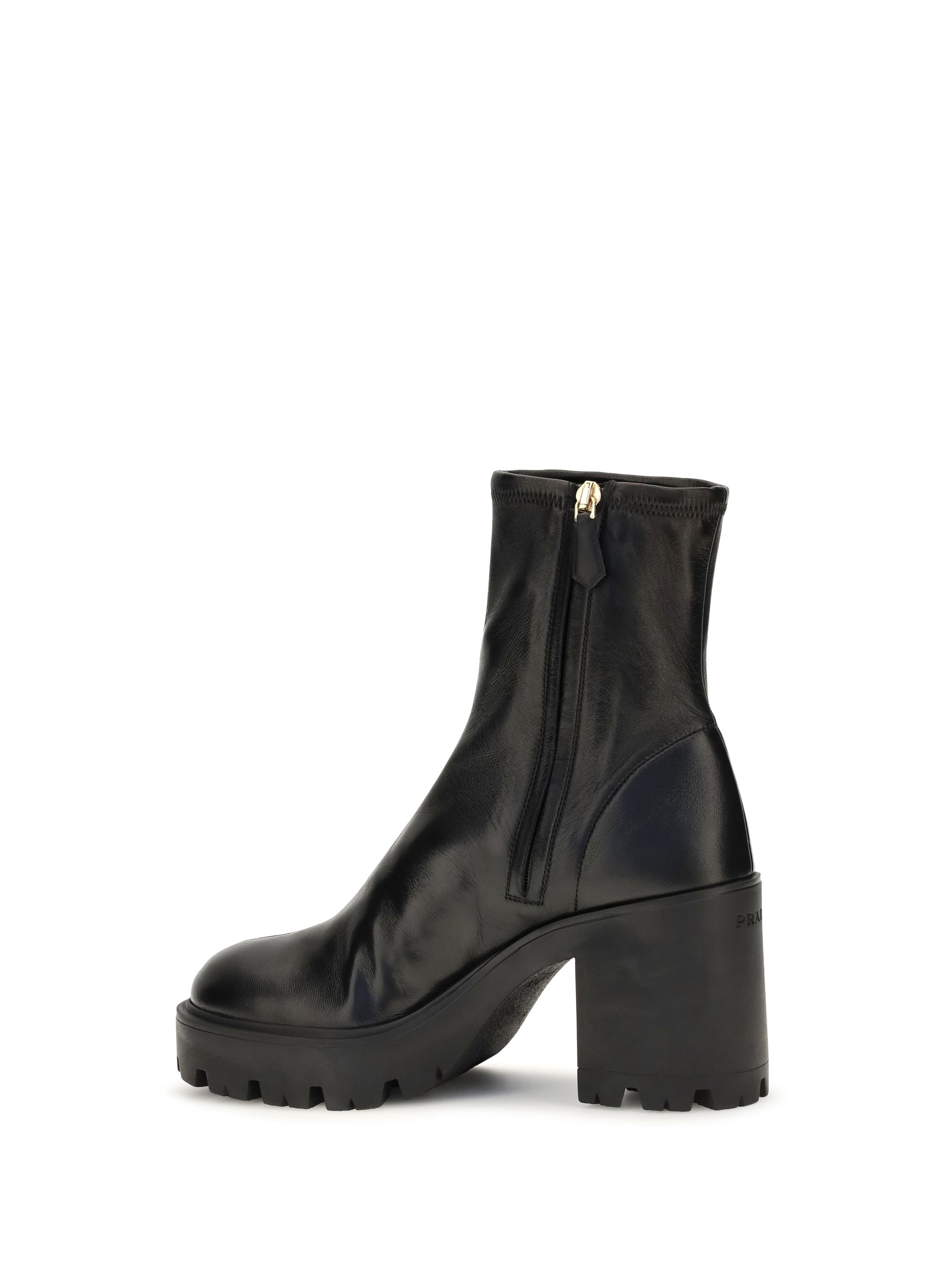 stretch leather platform ankle boots