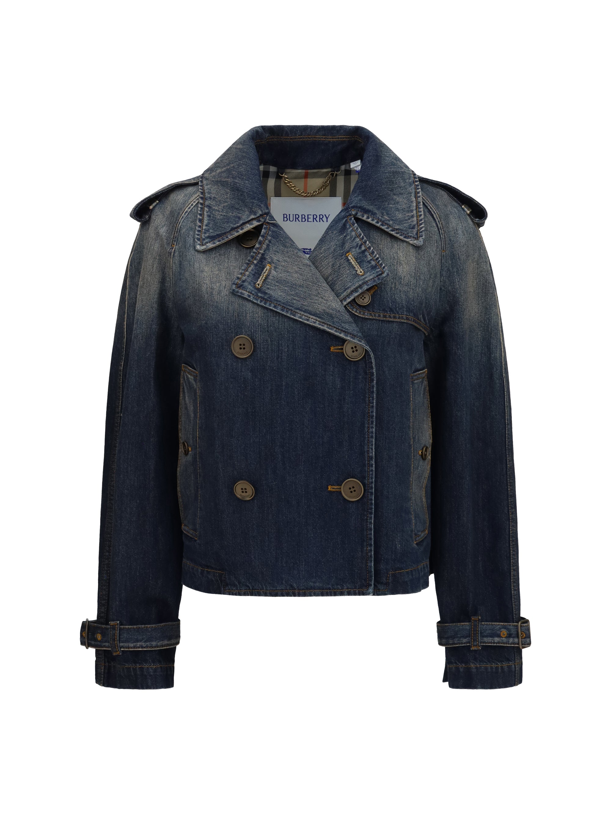 cropped double-breasted denim jacket