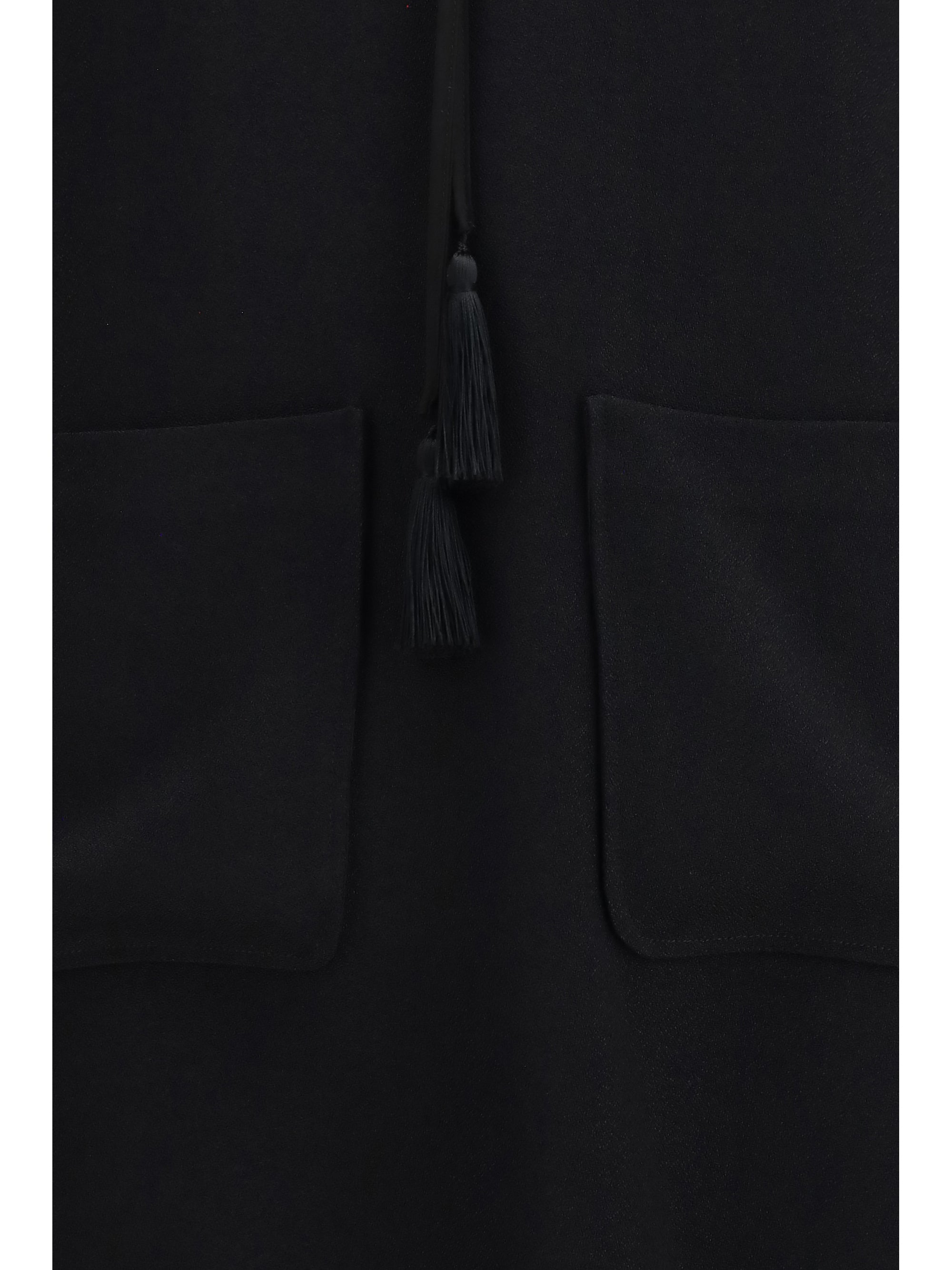 georgette and crêpe long dress with bow and tassels