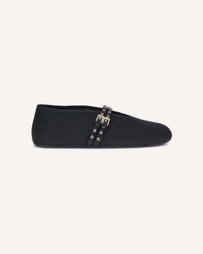 Alaa Raffia Ballerinas Black