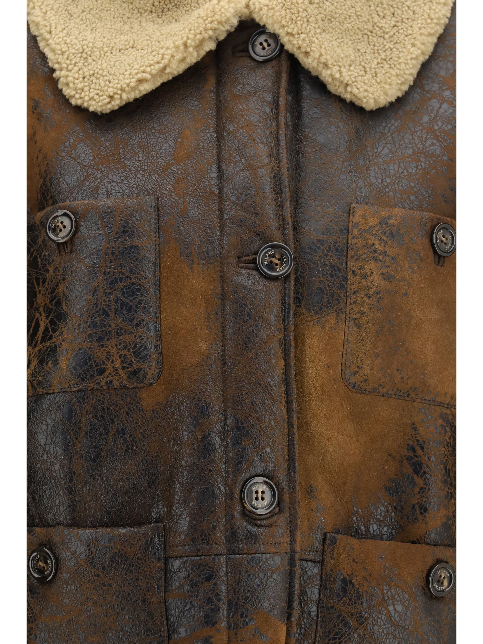 oversized leather jacket with shearling collar