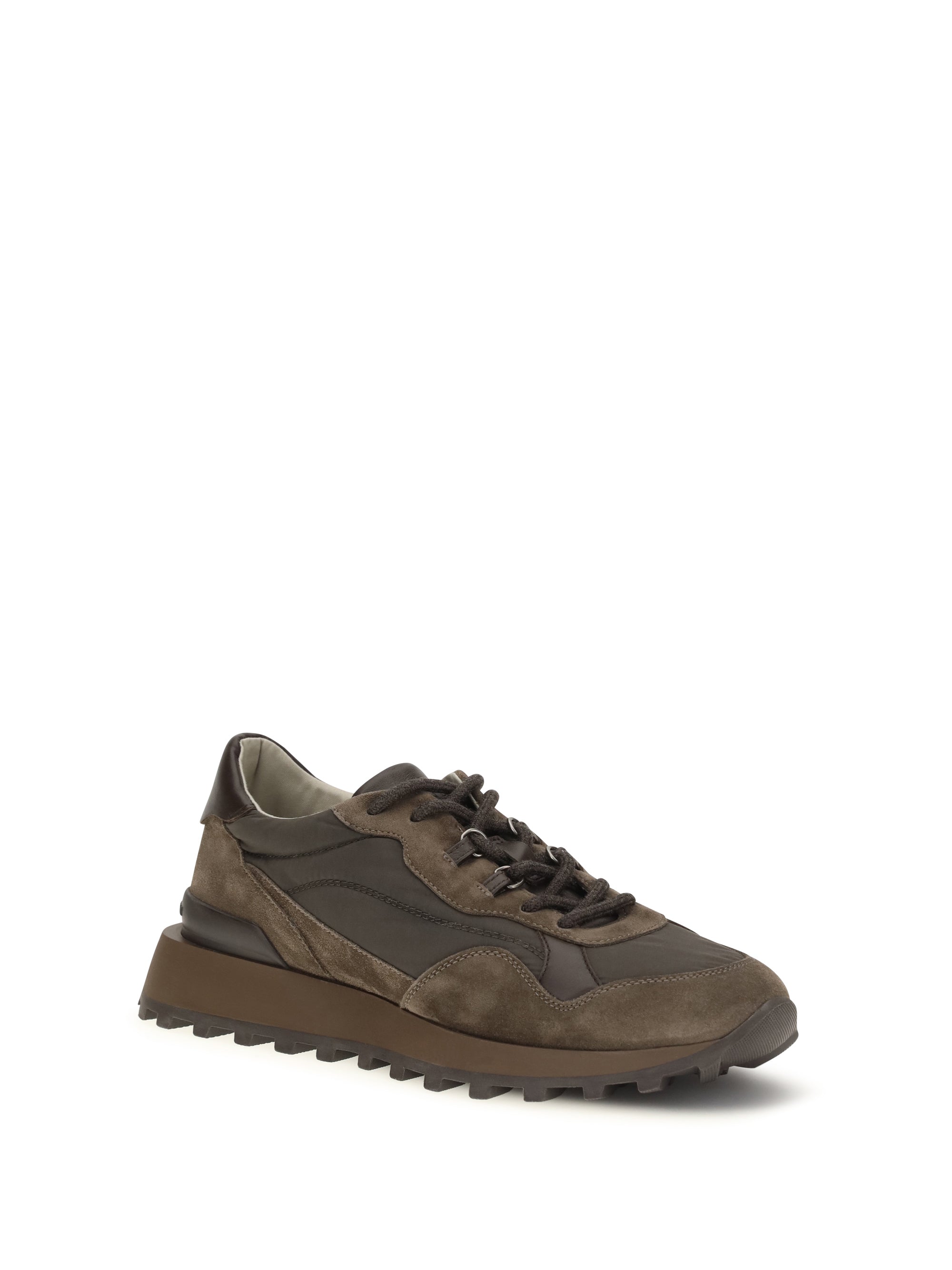 suede and techno cotton sneakers with shiny detail
