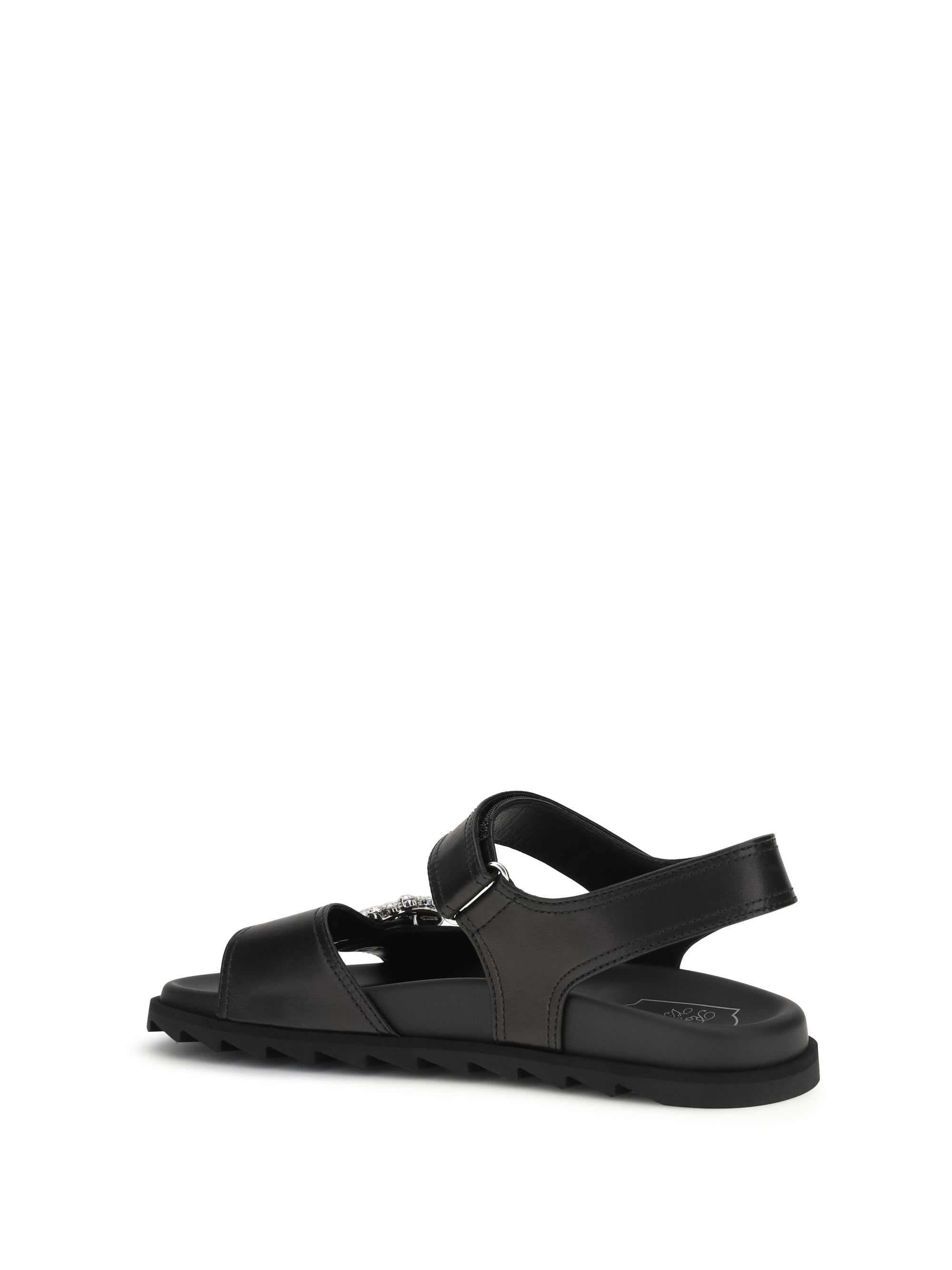 leather sandals with crystal buckle