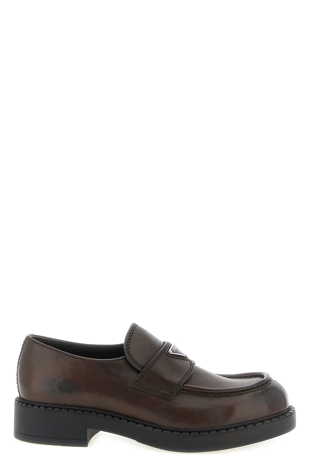 prada chocolate loafers in teak brushed calf leather