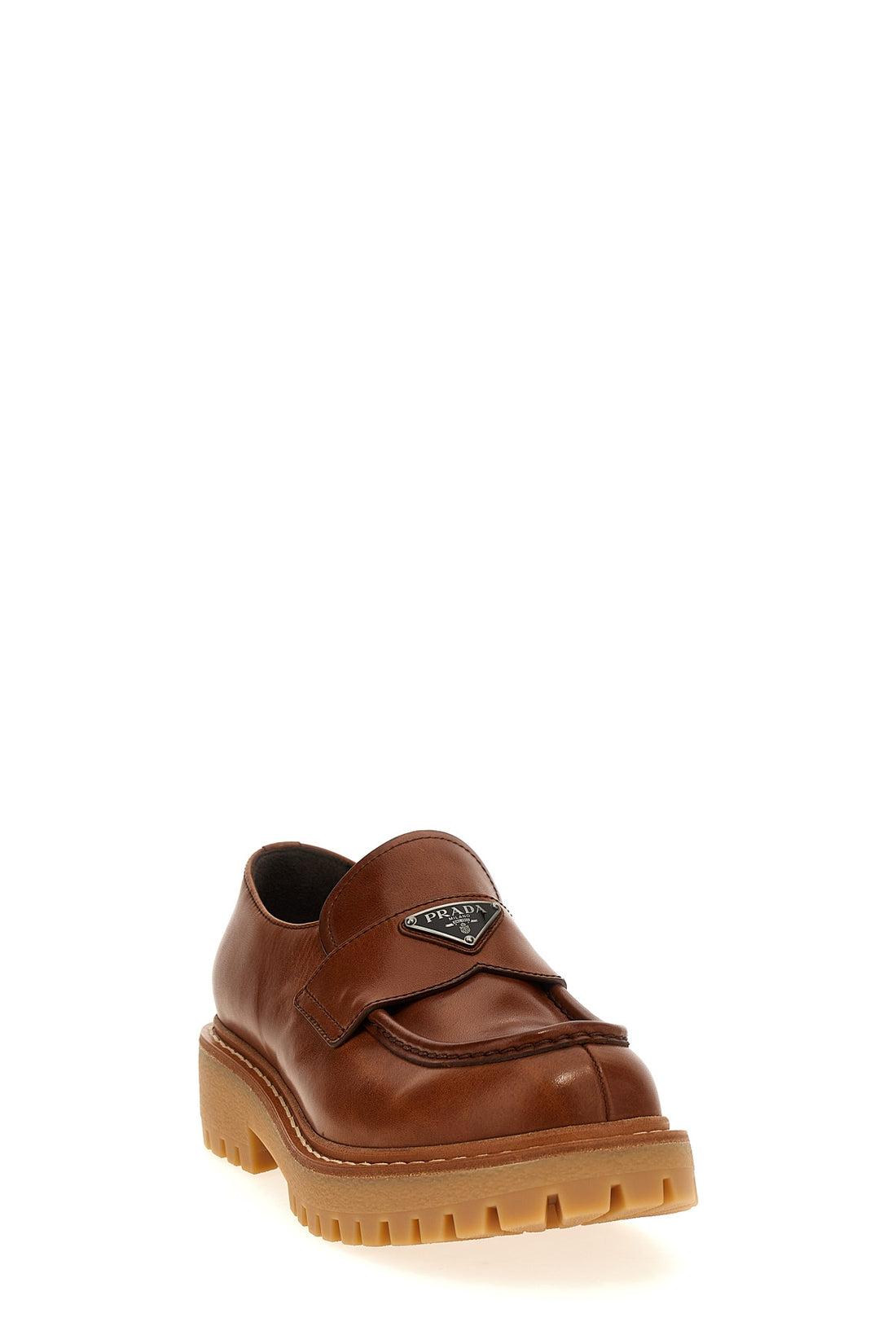 PRADA 6 double chocolate vintage effect leather loafers
