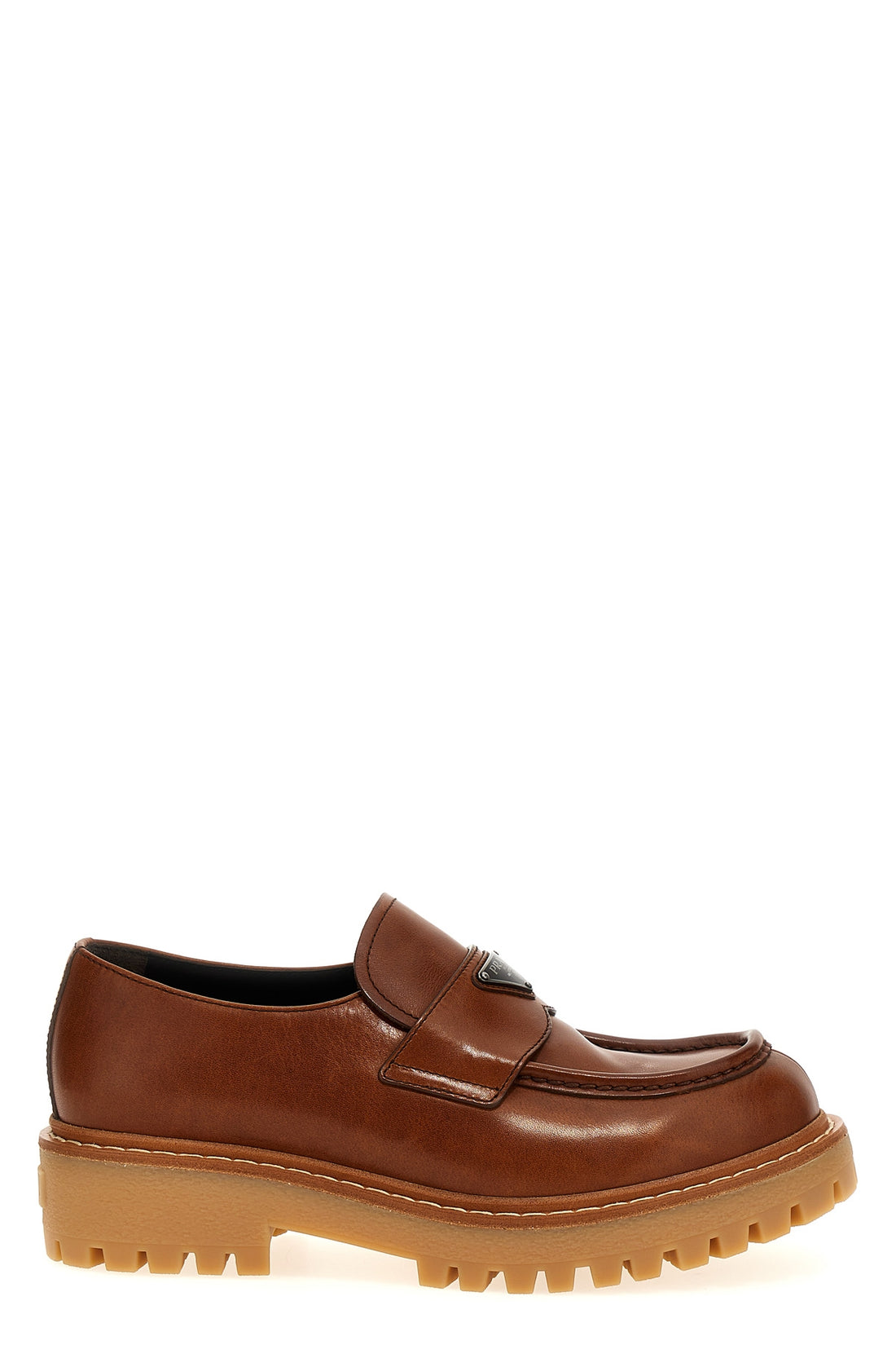 PRADA 6 double chocolate vintage effect leather loafers