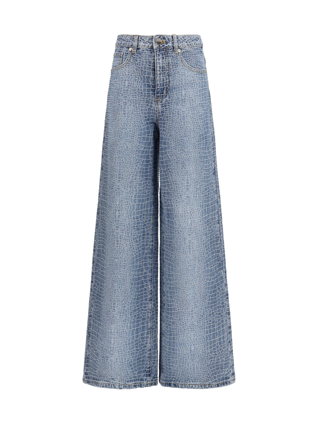 SELF-PORTRAIT 26 wide leg jeans with croc effect and rhinestones