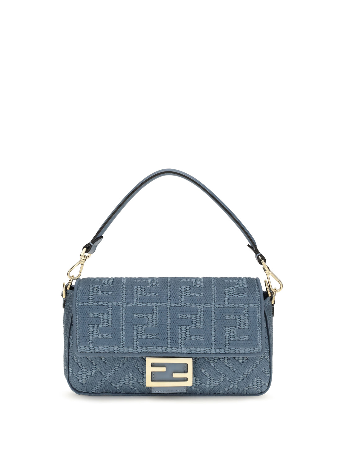 FENDI OS medium woven raffia shoulder bag with ff embroidery