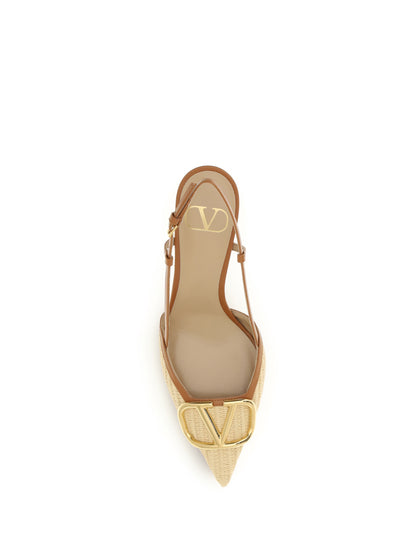 VALENTINO GARAVANI 36 vlogo signature raffia slingback pumps